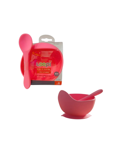 Set De Alimentación Bowl De Silicona + Cuchara Loopi 