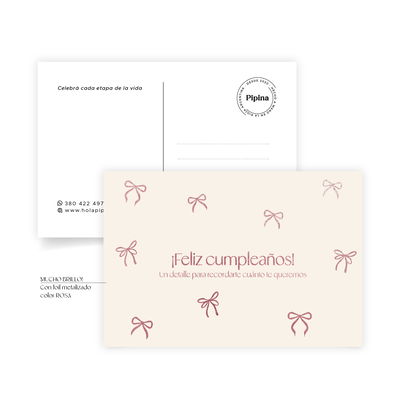 Postal "FELIZ CUMPLE" moñitos rosa