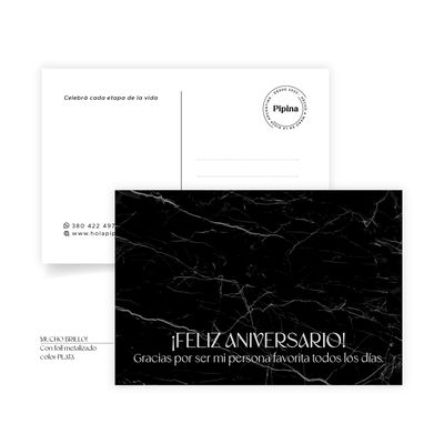 Postal "Feliz aniversario" marmol negro