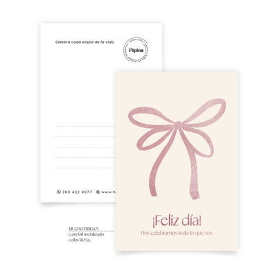 Postal ¡FELIZ DÍA! moño rosa
