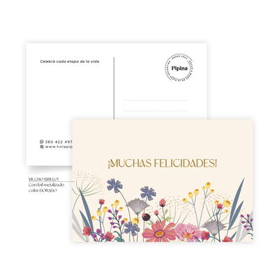 Postal "Muchas felicidades" Floral