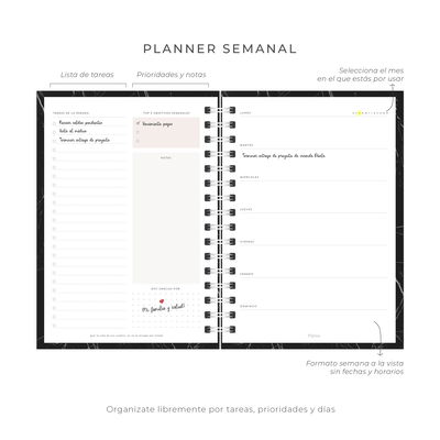 Planner Semanal Mármol Negro