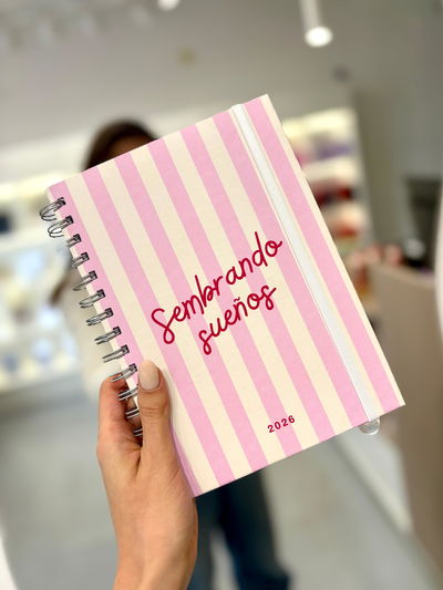 Agenda Docente Nivel Primario o Secundario 5 a 10 Cursos - Lineas rosa