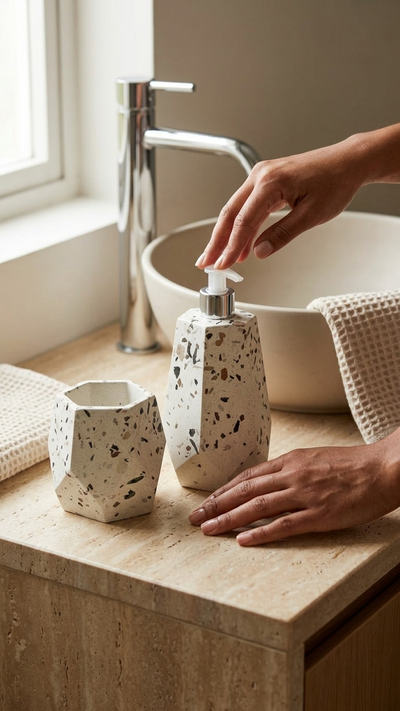 Set de Baño dos piezas en Terrazzo | Dispenser y Portacepillos