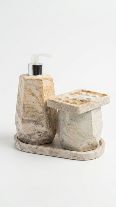 Set de Baño 4 Piezas en Cemento Símil Mármol 
