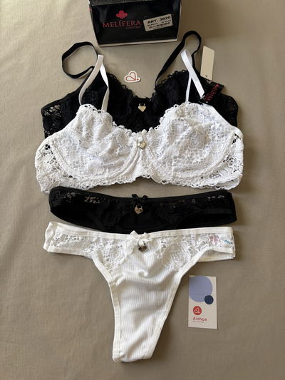 Conjunto de puntilla broderie forrada con aro y colaless Melifera 3820