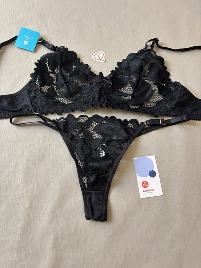 Conjunto bralette de puntilla, sin arco y tangaless Tiento Art.816