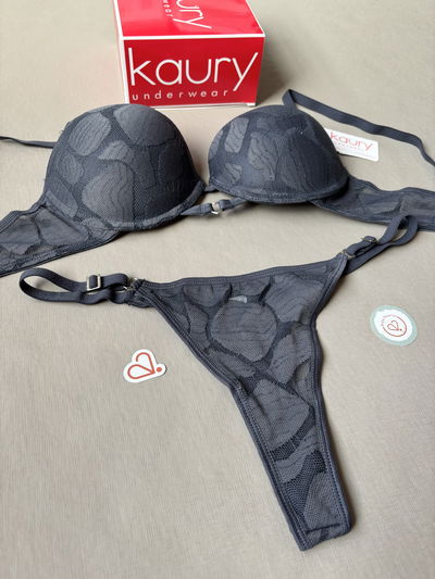 Conjunto de encaje con taza soft push up con colaless regulable "Kaury" Art.8231