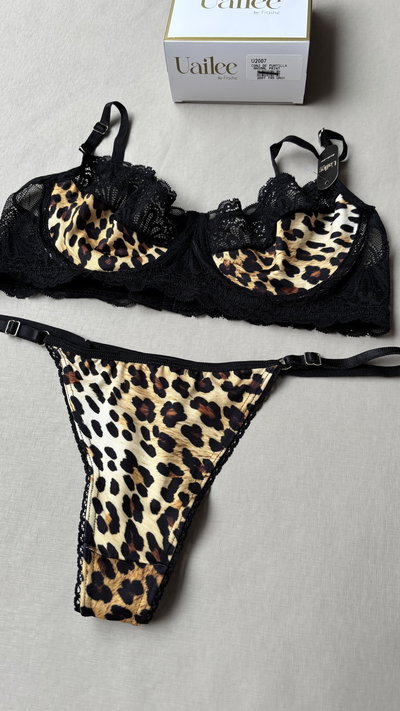 Conjunto con aro, de puntilla con microfibra animal print Art.2007 Uailee