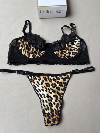 Conjunto con aro, de puntilla con microfibra animal print Art.2007 Uailee