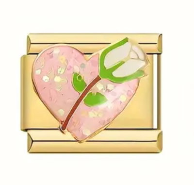 Charm corazon con rosa