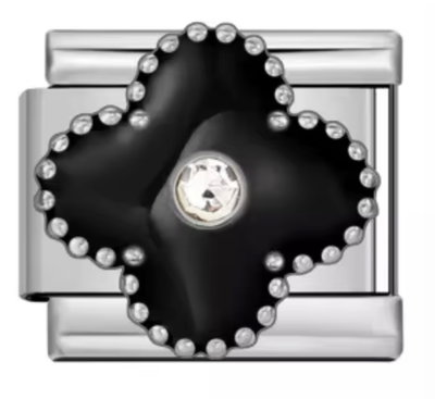 Charm TREBOL BRILLO negro plateado