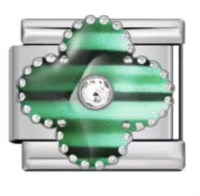 Charm TREBOL BRILLO verde y plateado