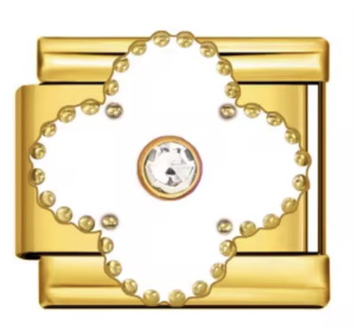 Charm TREBOL BRILLO blanco y dorado