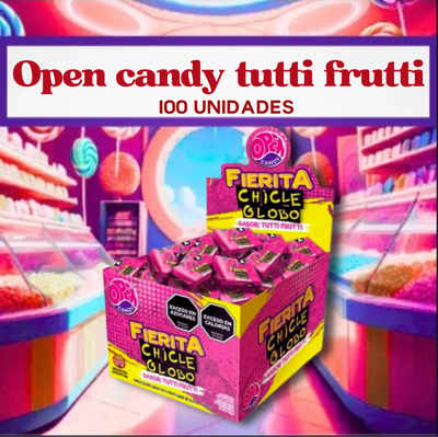 Open Candy fierita chicle sabor tutti frutti 100 unidades 