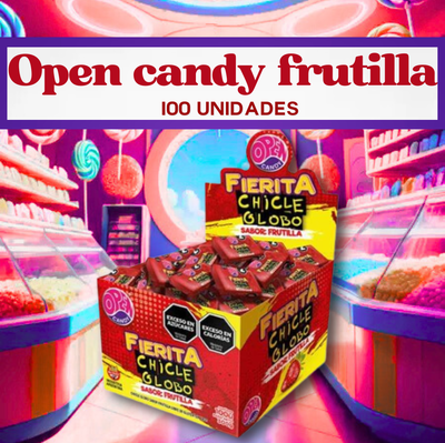 Open Candy fierita chicle sabor frutilla 100 unidades 