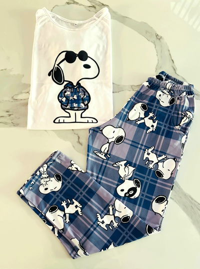 PIJAMA SNOOPY ESCOCÉS AZUL