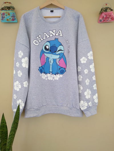 BUZO OVERSIZE STITCH FLORES GRIS