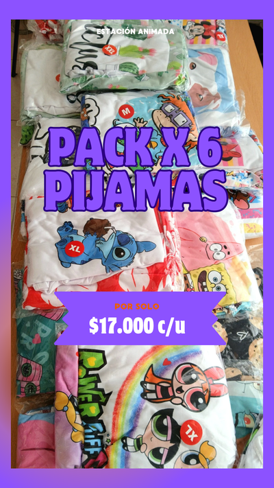 PACK x 6 PIJAMAS ANIMADOS ADULTOS 