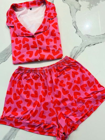 CAMISERO ROSA CORAZONES ROJOS