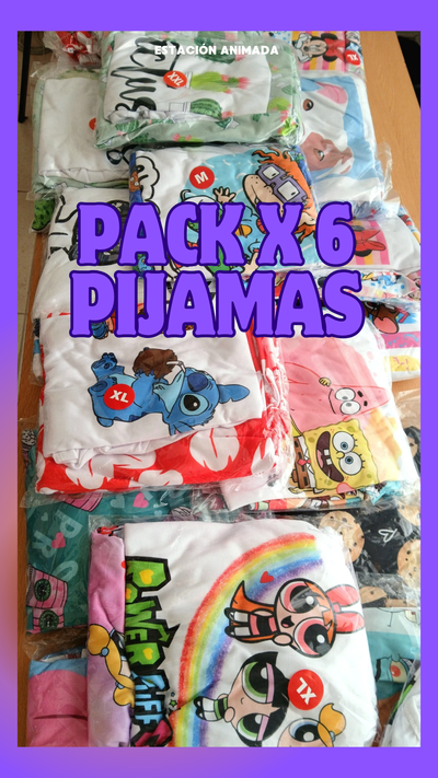 PACK x 6 PIJAMAS ANIMADOS ADULTOS 