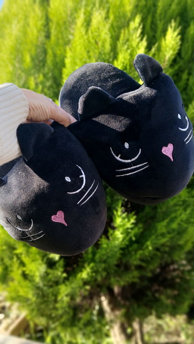 PANTUFLONES GATITOS NEGRO