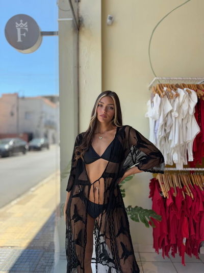 Kimono De Tul Oversize Bordado Importado