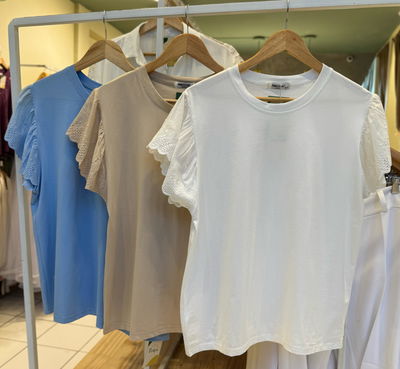 Remera de algodón con manga broderie 