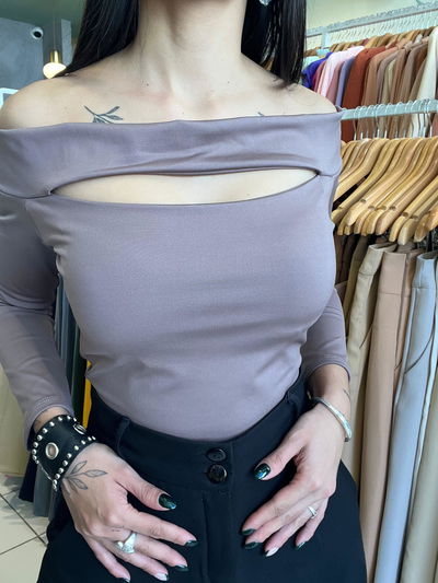 Body manga larga cuello bote 
