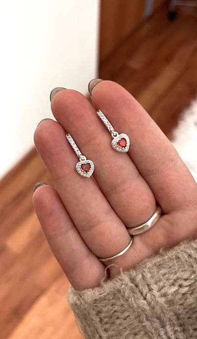 Aros Corazon Cubic Rojo