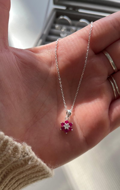 Cadena Flor cristal rosa