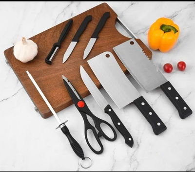 Set 8 Piezas Para Cocina: Cuchillos + Afilador + PelaPapas