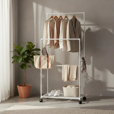 Perchero Doble Organizador Armario Zapatos Con Ruedas NEGRO / BLANCO