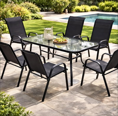 Juego Living Jardin Exterior Mesa Vidrio Templado + 6 Sillones