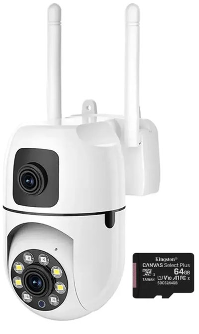 Camara IP WiFi Interior / Exterior Doble Lente + Memoria 64GB