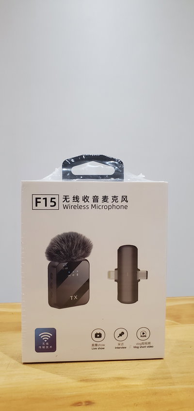 Micrófono Corbatero Inalambrico F15 Con AntiPop Recargable Tipo C y Lightning