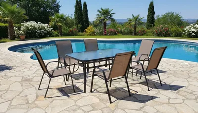 Juego Living Jardin Exterior Mesa Vidrio Templado + 6 Sillones