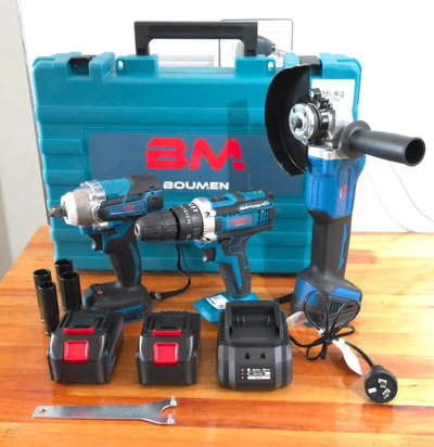 Kit Taladro Atornillador + Llave Impacto + Amoladora 48v Con 2 Baterias 48V