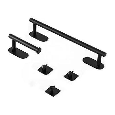 Set Kit Accesorios Baño 5 Piezas Acero Adhesivo Toallero Color Negro