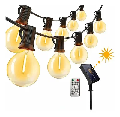 Guirnalda Luces Solares Led Exterior Lamparas Calidas 15 Mts Con Control Remoto