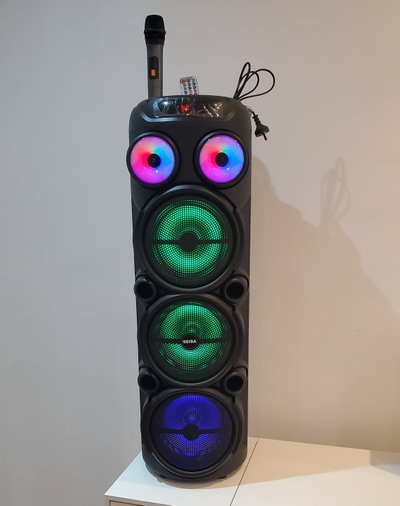 Parlante Torre 3x8" 90cm de alto Microfono Inalambrico, Control Remoto Y Luces Led