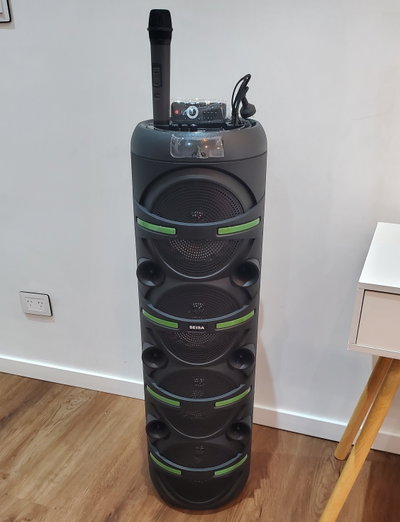 Parlante Torre 4x8" 1 Metro de alto Microfono Inalambrico, Control Remoto Y Luces Led