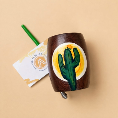Mate cactus pintado a mano