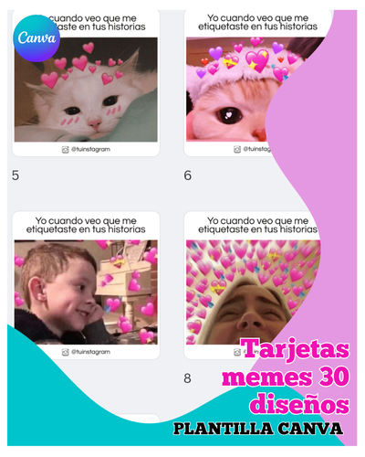 Tarjetas 30 diseños Memes - Plantilla de Canva