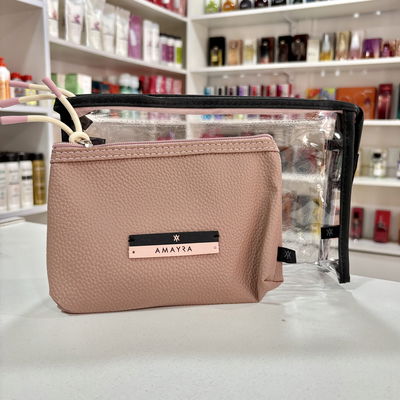 Doble Neceser transparente y rosa vintage | Amayra