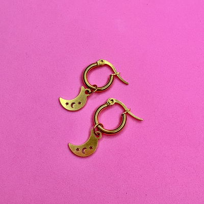 Aros argollas Luna dorado