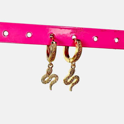 Aros argollas Serpiente piedritas Dorado