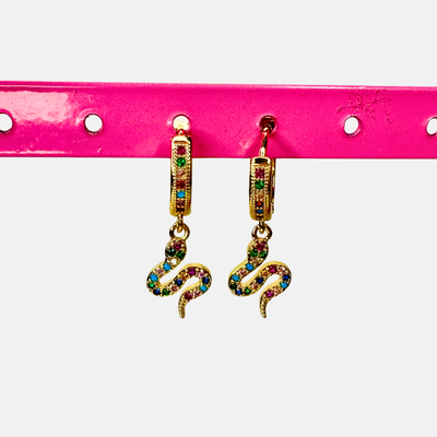 Aros argollas Serpiente piedritas colores Dorado