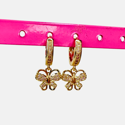 Aros argollas Mariposa piedritas Dorado