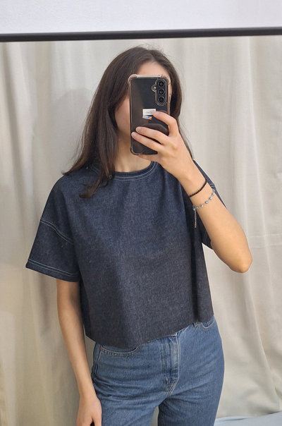 Remera Alma crop top *Azul jean*